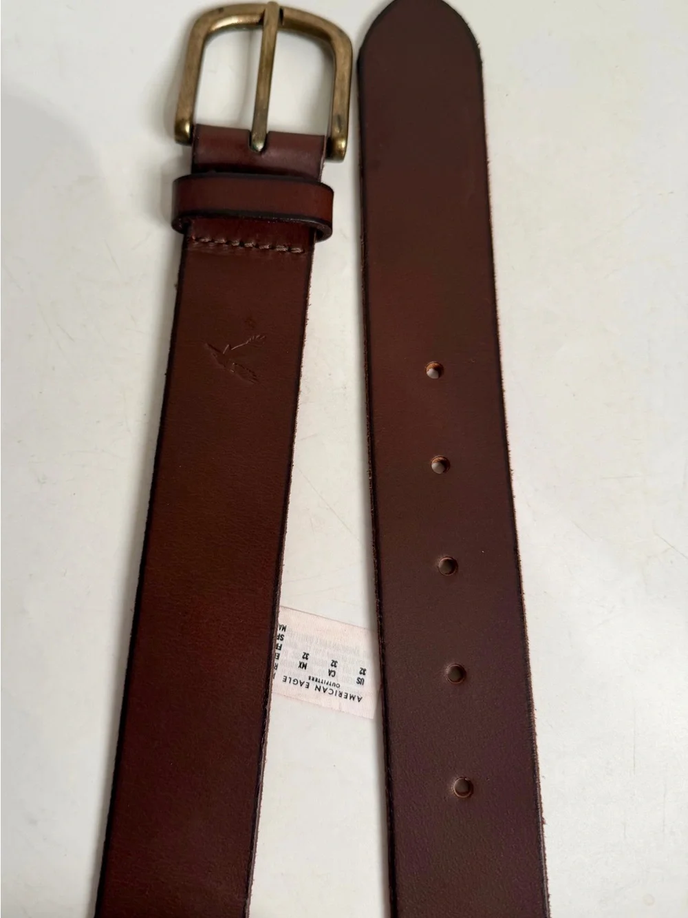 Vintage NEW Y2K AE American Eagle Leather Belt Men's 32 Embroidered Logo Brown